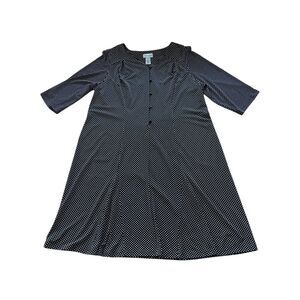 Catherines Black White Polka‎ Dot A-Line Dress 3/4 Sleeve Casual Plus Size 0X